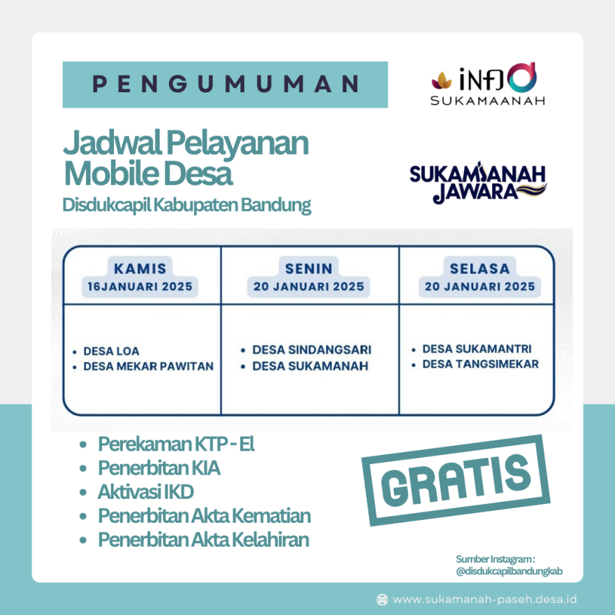 PENGUMUMAN PELAYANAN MOBILE DESA TAHUN 2025