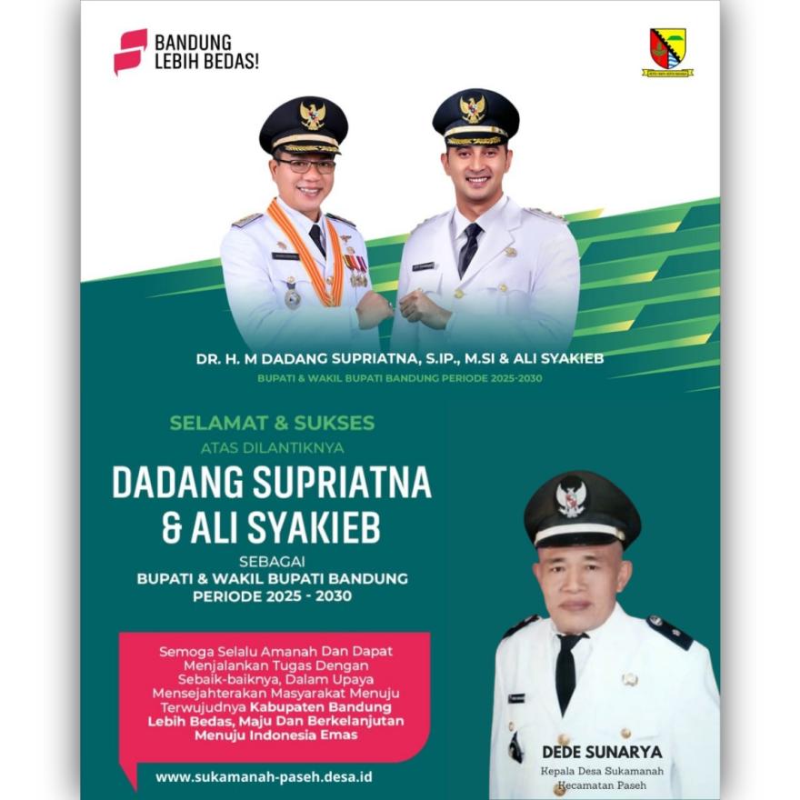 Selamat atas dilantiknya Bupati dan Wakil Bupati Bandung periode 2025 - 2030