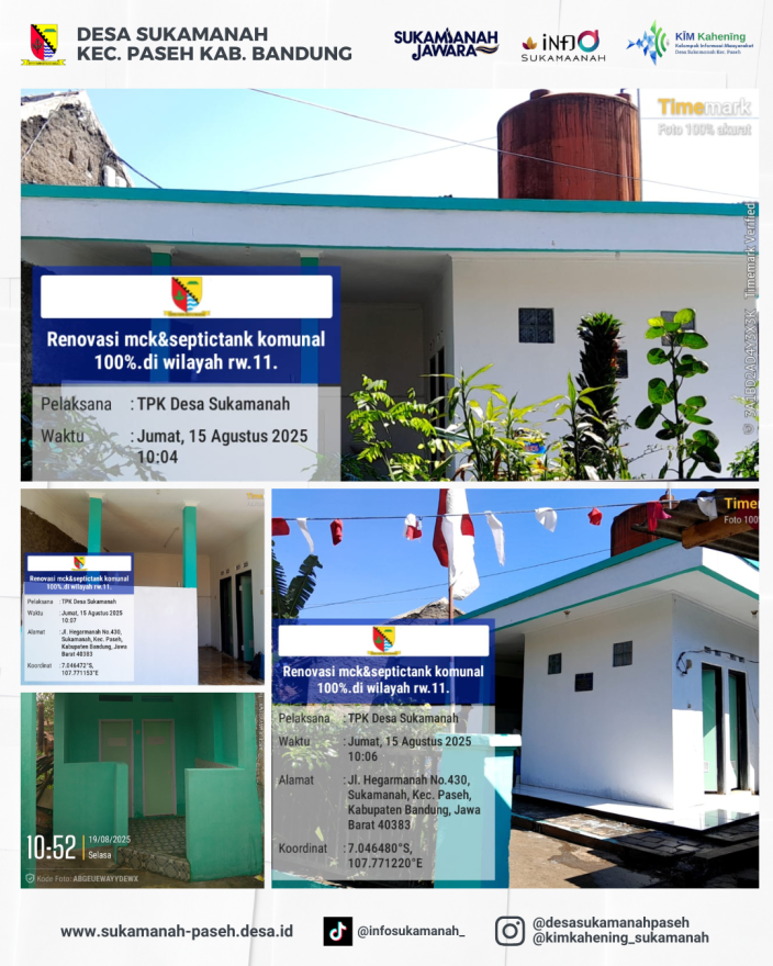 Pemerintah Desa Sukamanah Rampungkan Renovasi MCK dan Septictank Komunal di RW 11 dan 01